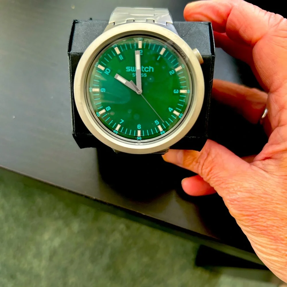 Swatch Silver Case Watch with Green Dial